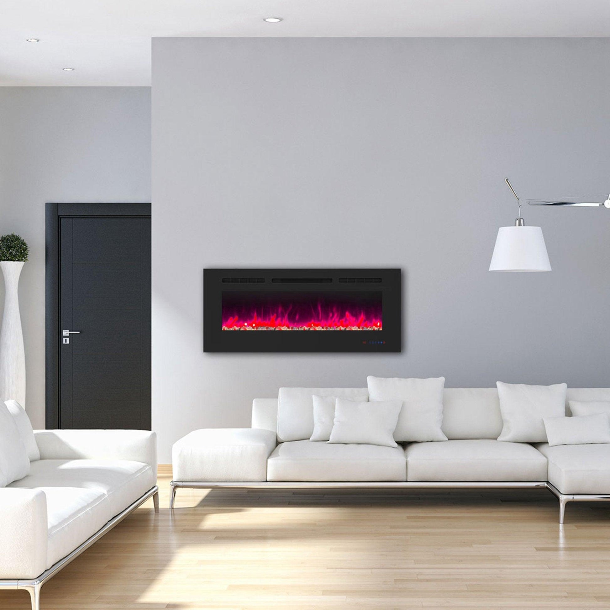 Wall Electric Fireplace with Remote Control and Touch Screen in 13 Flame Colors and Base Lights - ParrotUncle