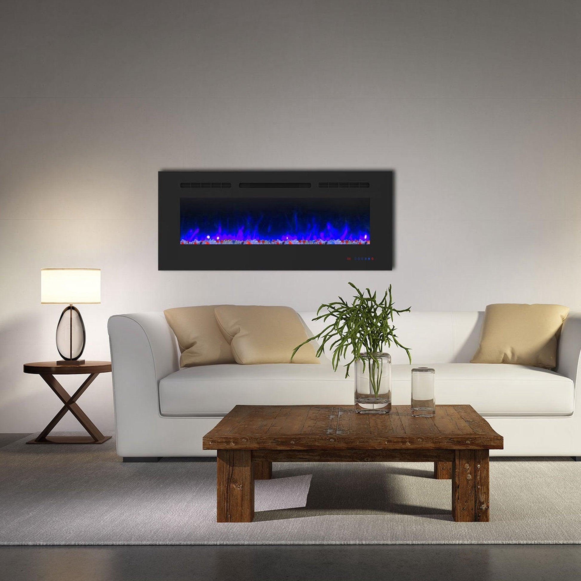 Wall Electric Fireplace with Remote Control and Touch Screen in 13 Flame Colors and Base Lights - ParrotUncle