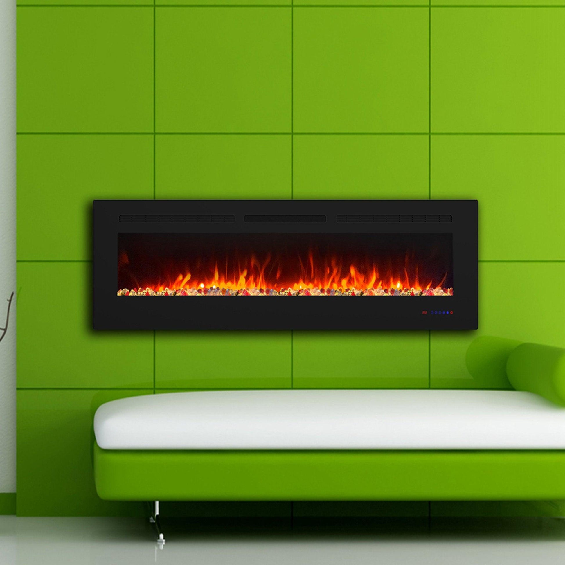 Wall Electric Fireplace with Remote Control and Touch Screen in 13 Flame Colors and Base Lights - ParrotUncle