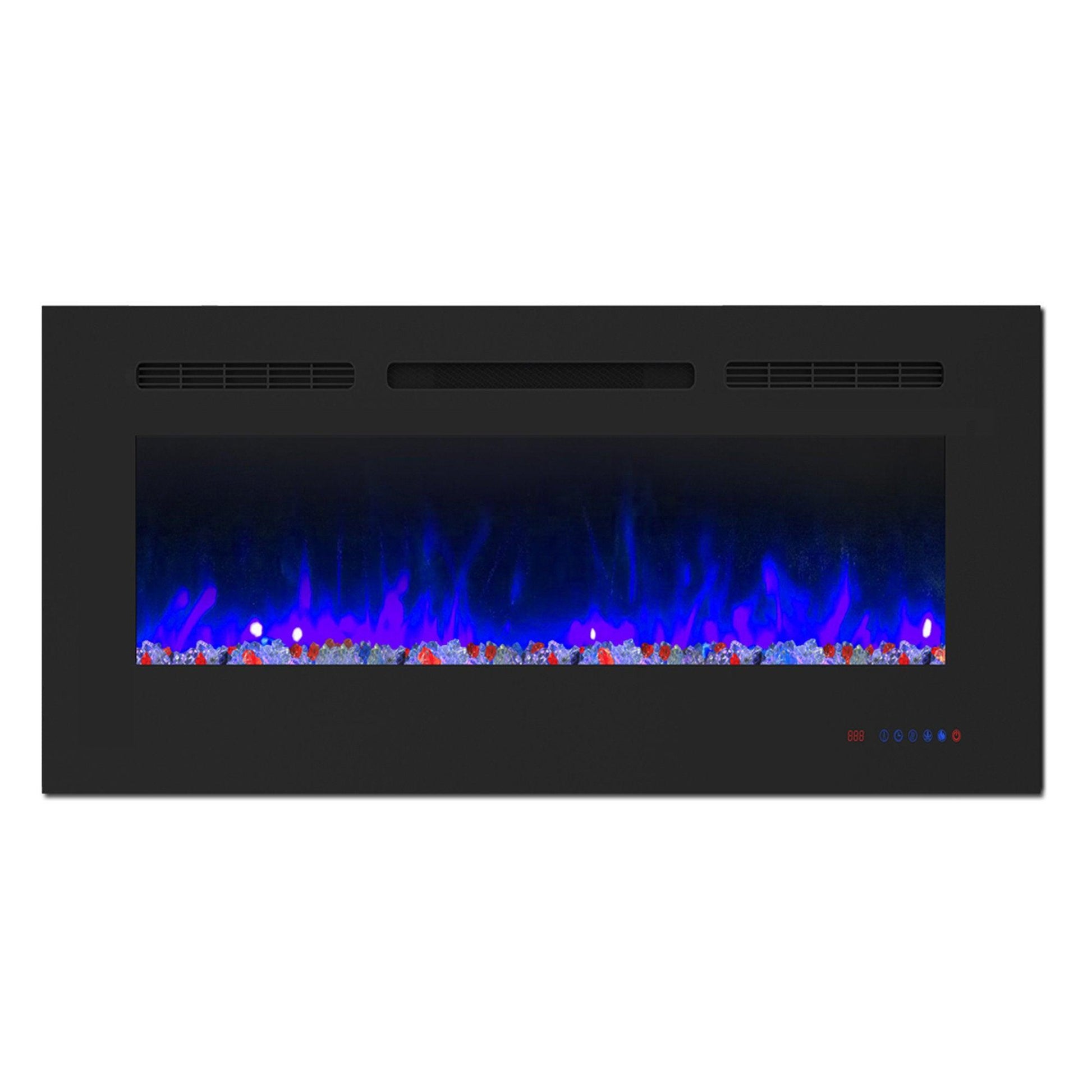 Wall Electric Fireplace with Remote Control and Touch Screen in 13 Flame Colors and Base Lights - ParrotUncle