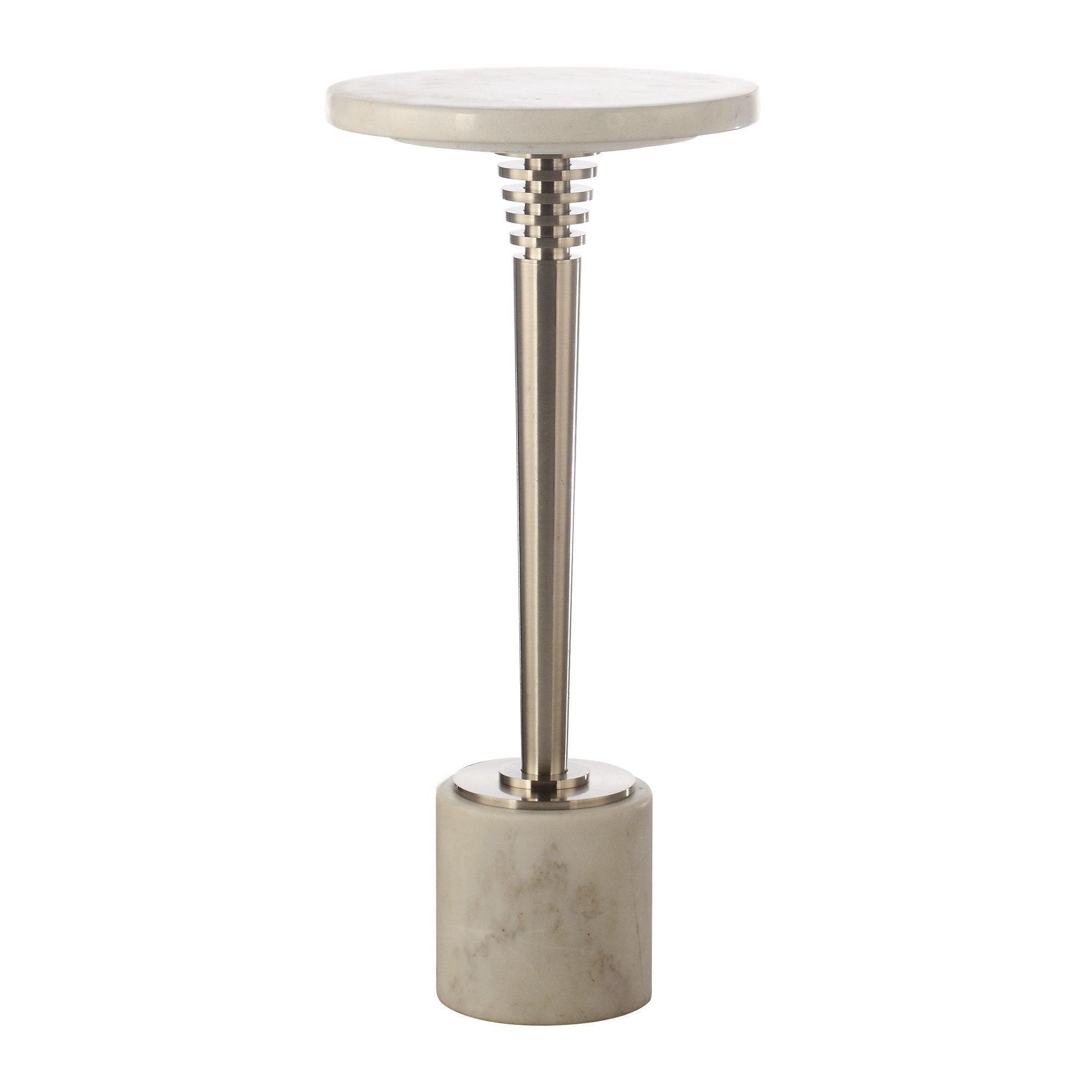 White Marble & Metal Table, Pedestal Base, Modern Accent Design