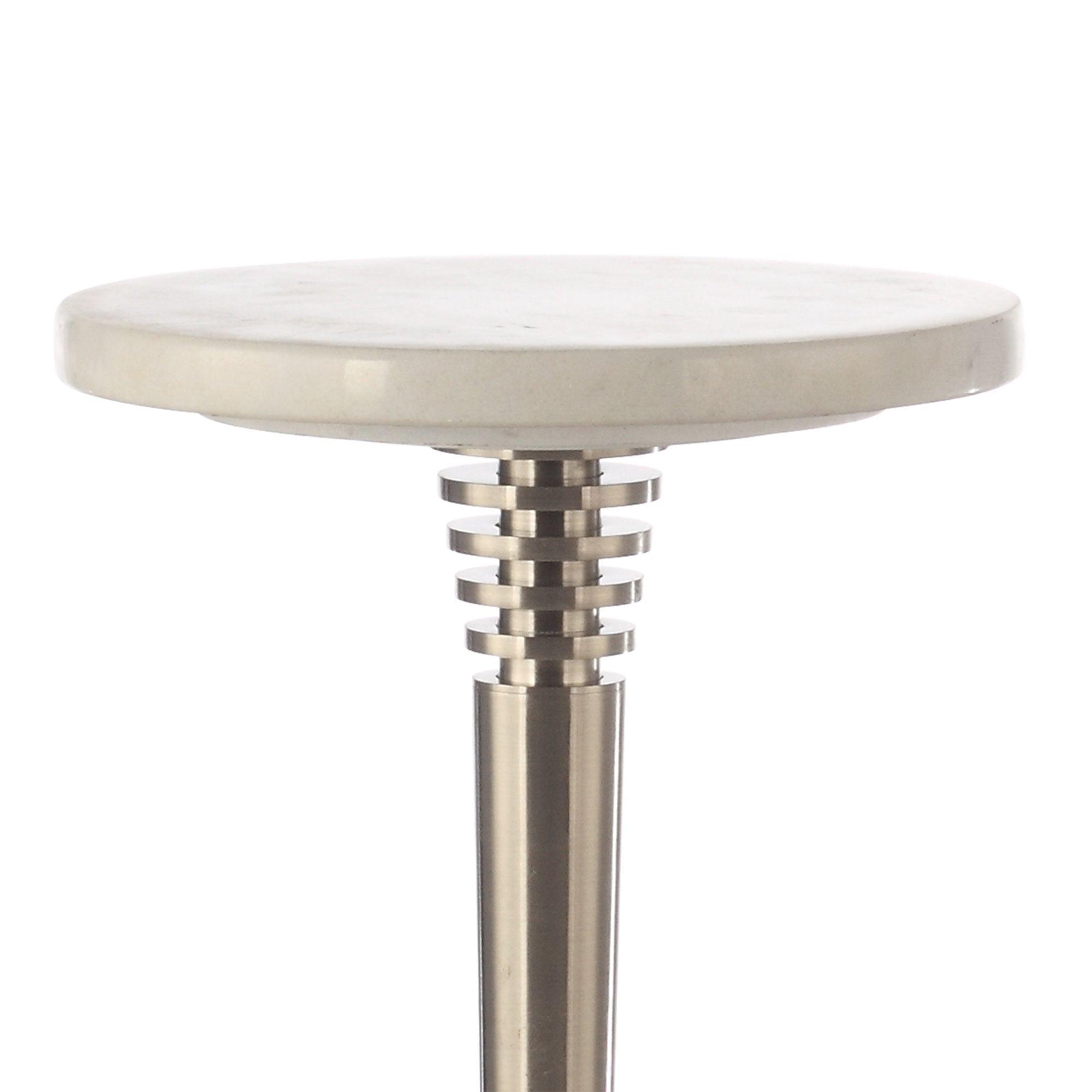 White Marble & Metal Table, Pedestal Base, Modern Accent Design