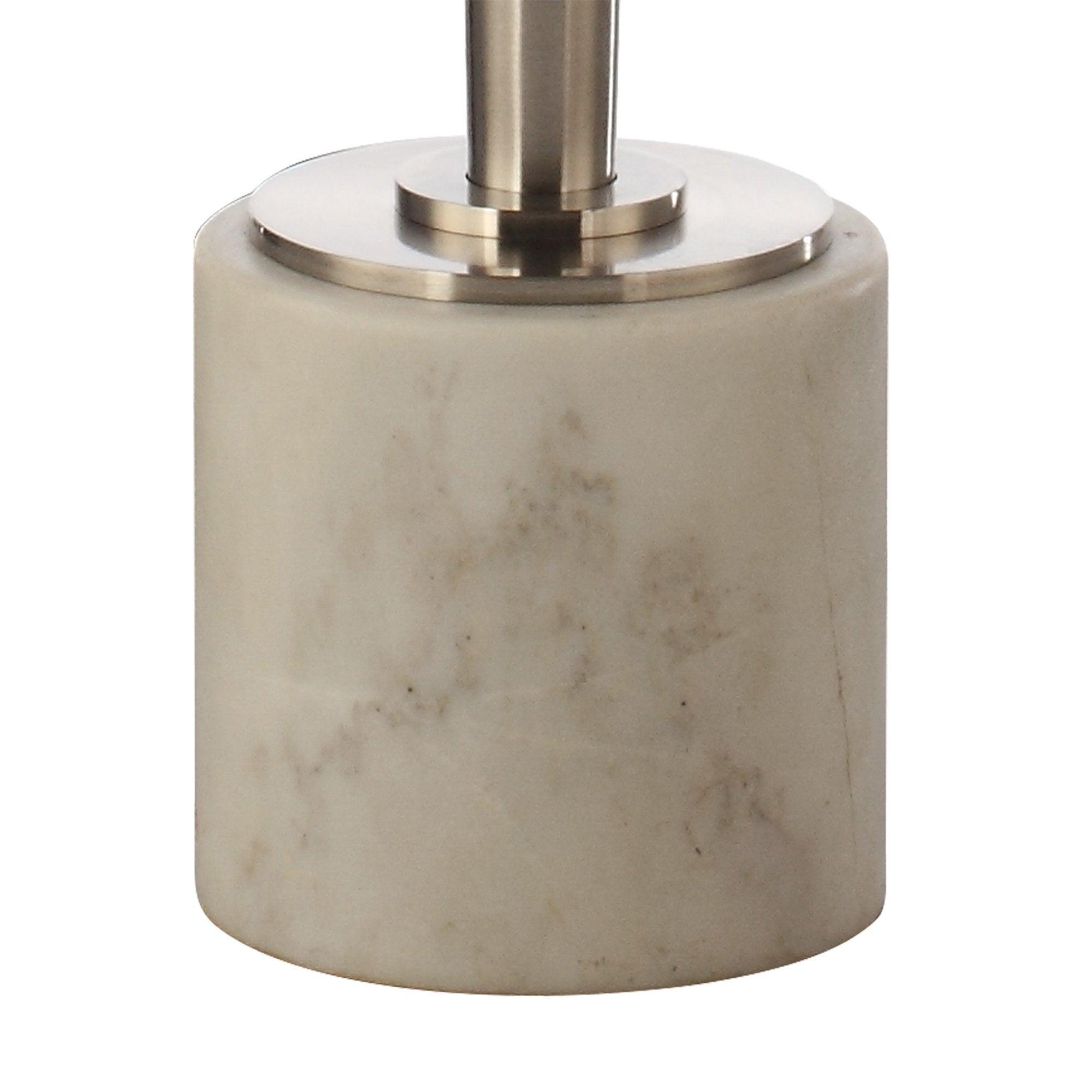 White Marble & Metal Table, Pedestal Base, Modern Accent Design