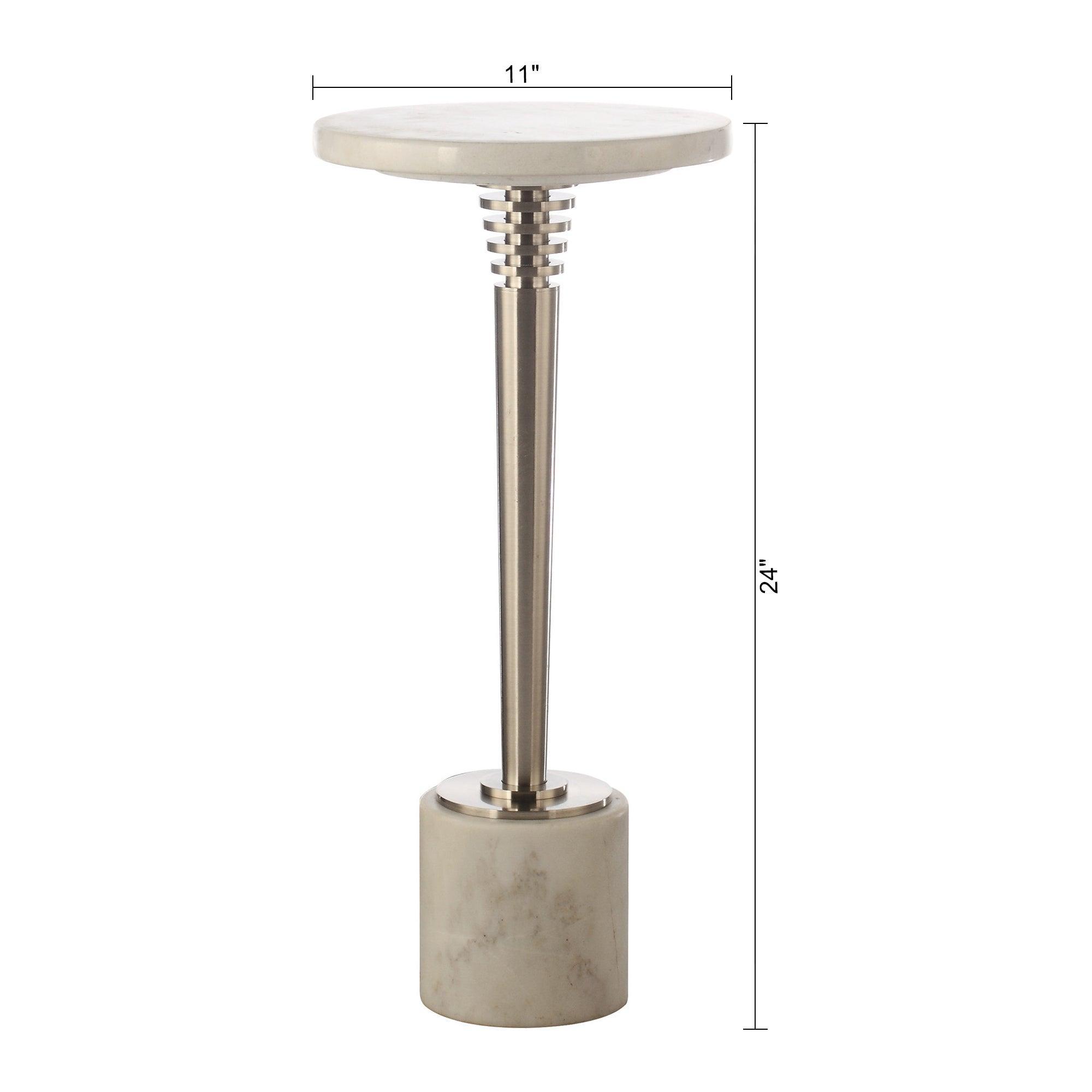 White Marble & Metal Table, Pedestal Base, Modern Accent Design